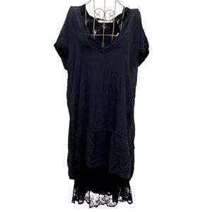 NICOLE Italy Navy Silk Lacey Layered Midi Dress Size Medium